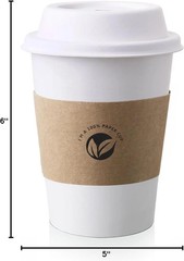 KTOB [50 pack] 12 oz Compostable Coffee Cups with Lids and Kraft Sleeves, Eco Fr