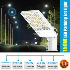 LED Parking Lot Light 150W/120W/90W Adjustable 3CCT 3000K/4000K/5000K, Dimmable