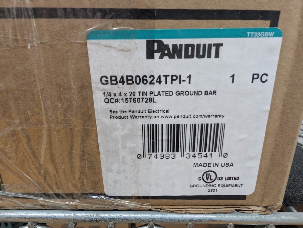 New, Panduit, GB4B0624TPI-1, 1/4 x 4 x 20 TIN PLATED GROUND BAR
