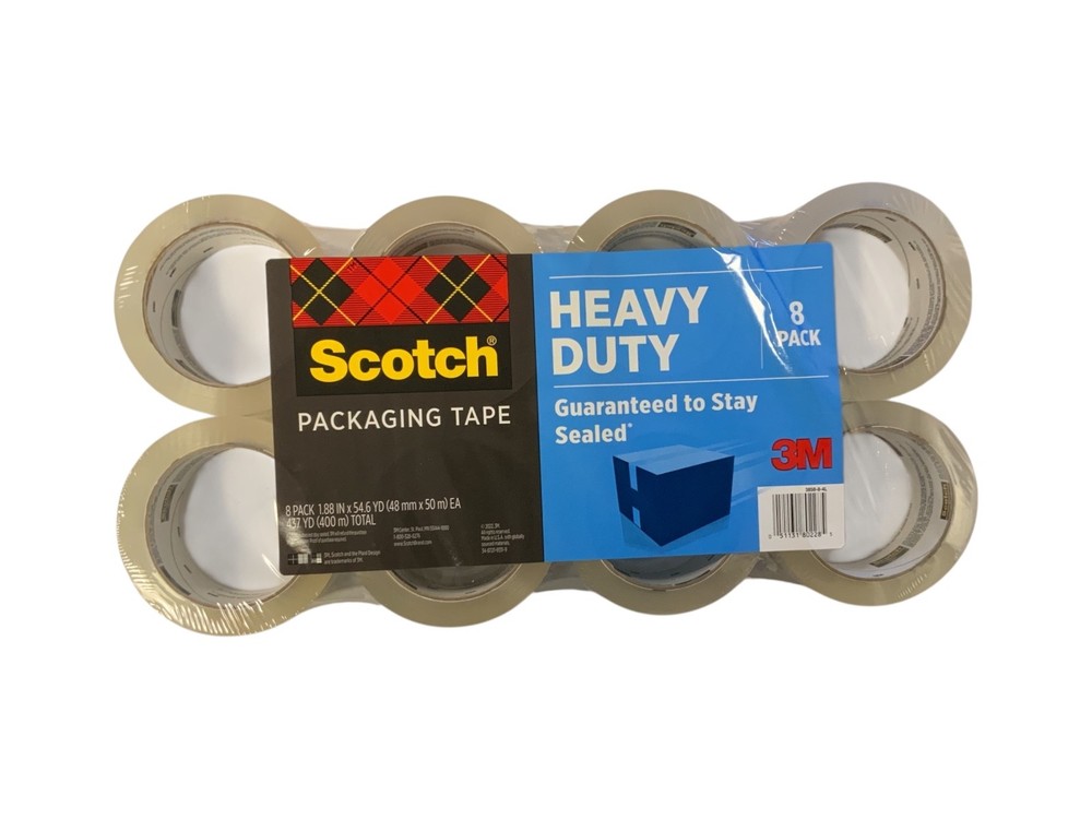 Scotch Heavy Duty Packaging Tape 8 Pack 1.88″x54.6 yd Clear Shipping Moving Tape
