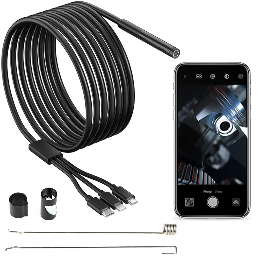7.9mm Endoscope Camera with Light, 3 in 1 USB, Waterproof IP67, 6 LED Lights