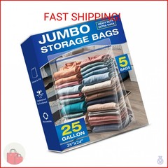 25 Gallon Jumbo Storage Bags, 3.5 Mil Thick Clear Plastic Zipper Bags with Handl