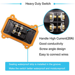 IP67 Waterproof Inline Cord Switch 12V DC 20A DPST 4Pin 2 Position on off Outdoo