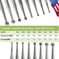8 Types Dental Round Carbide Bur for Slow Speed Latch Type RA 1 – RA 8 Burs ns