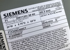 Siemens P1X30MC400CT 400A 208Y/120V Panel Board Interior with 60A Breakers