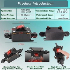 12V Inline Cord Switch IP67 Waterproof, Outdoor ON/Off Toggle Switch DC SWITCH