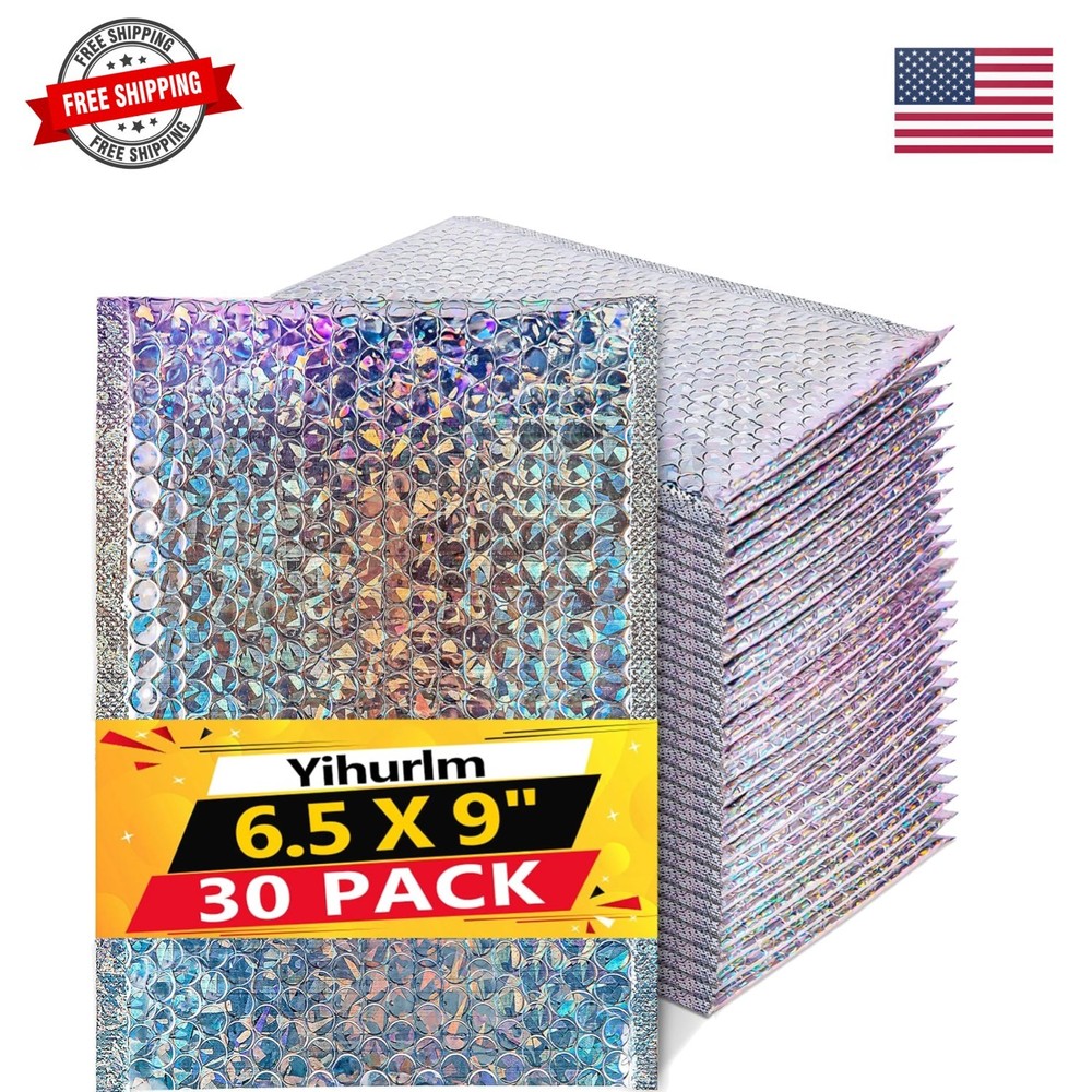 Holographic Bubble Mailers,30 Pcs Metallic Bubble Mailers,6.5 x 9 Inch Poly P…