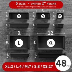 48Piece 5 Sizes Tool Box Organizer Tray, NonSlip Drawer Dividers