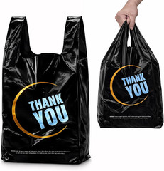 100 Count Plastic Bags – Black T Shirt Bags with Handle for Retail Shopping and