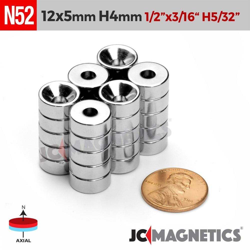 12mm x 5mm Hole 4mm N52 Strong Countersunk Ring Rare Earth Magnet