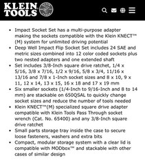 Klein Tools 65626 Flip-24 Deep-Well Heavy-Duty Impact Socket Set SAE/Metric NEW