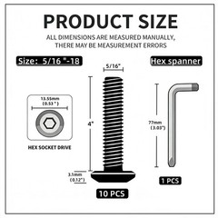 5/16-18 x 4″ [10 PCS] Flat Head Socket Cap Screws 304 Stainless Steel Hex Dri…