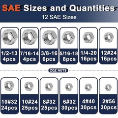 510 Pcs Sae And Metric Hex Nuts Assortment510 Portable Polished 3 Millimeters