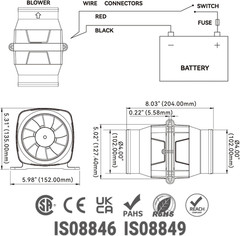 In-Line Marine Bilge Air Blowers- 12V, 3 or 4″, 130-270 CFM Ultra-Quiet Operatio