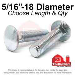 5/16″-18 Grade 5 Full Thread Round Head Carriage Bolts Zinc (Pick Length & Qty)