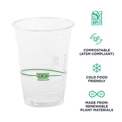 GreenStripe Clear Compostable 16oz PLA Plastic Cups, Case of 1000, Disposable…