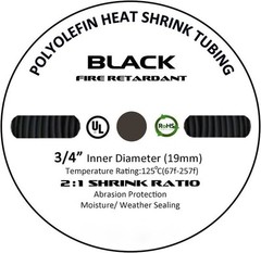100 FT. 100′ Feet BLACK 3/4″ 19mm Polyolefin 2:1 Heat Shrink Tubing Tube Cable