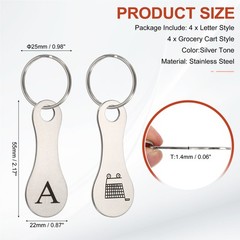 8Pcs Stainless Steel Shopping Trolley Token Silver Tone Letter A & Grocery Cart