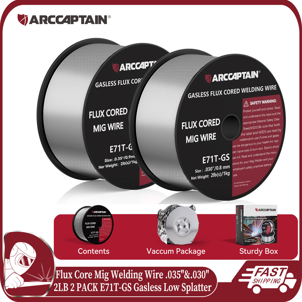 2 Pack Flux Core MIG Welding Wire .030″ & .035″ E71T-GS Gasless Mild Steel 2LBS