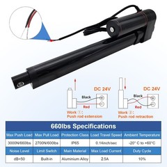 24V 3000N 660lb Heavy Duty Linear Actuator 6inch Stroke 4″~ 40″ IP65 Waterproof