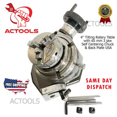 4′ Inch Tilting Rotary Table with 65 mm 3 jaw Self Centering Chuck & Back Plate