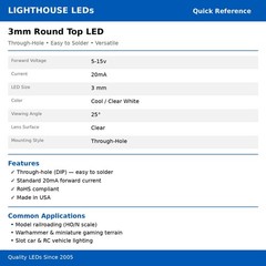 50 x 12v 3mm LED Light Cool White Ultra Bright Internal Resistor 5v-15v 9v 6 no