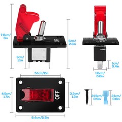 LED Lighted Toggle Switch with Aircraft Guard Safety Flip Cover 12V DC 20A SPST