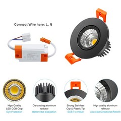 inShareplus 2 Inch LED Downlight, 3W Recessed Black/1Pack, 3000k(Warm White)