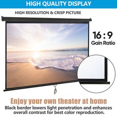 Projector Screen Pull Down 100″ 16:9 HD Projection Screen Ceiling Wall-Mounted