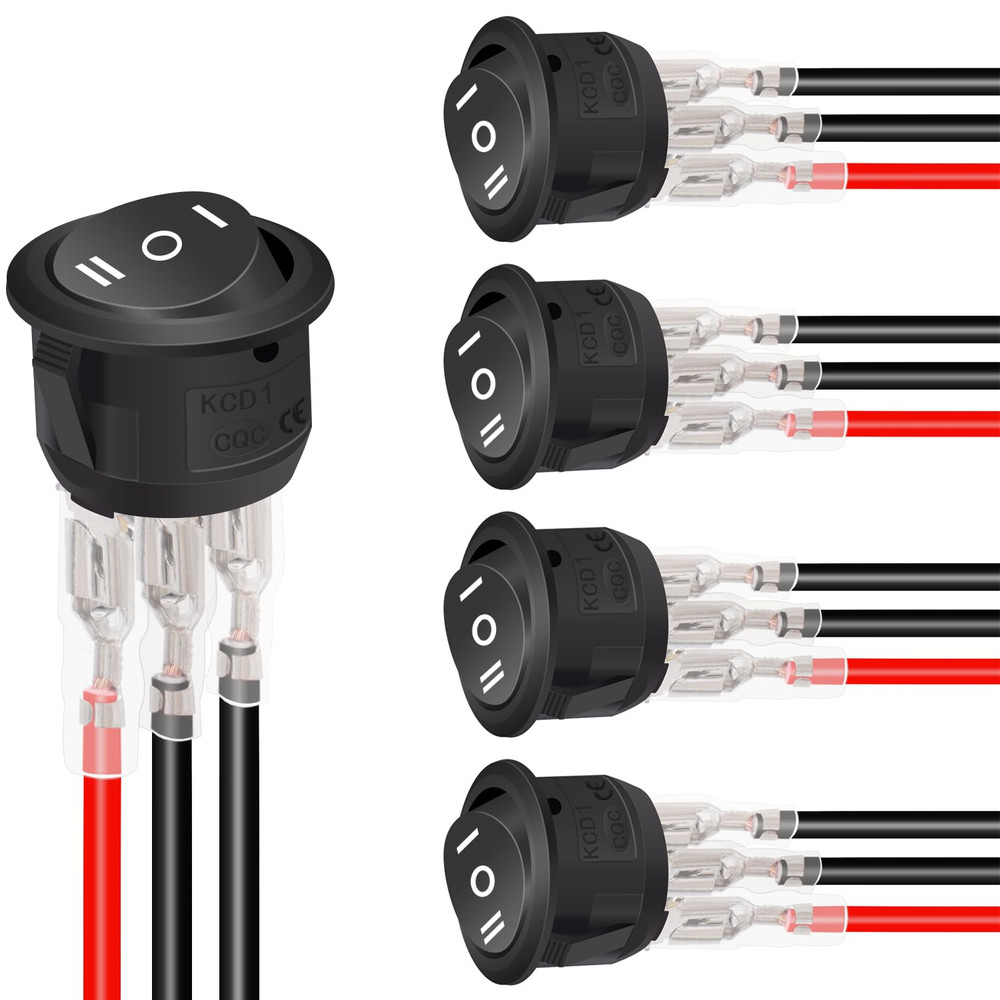 /5Pcs 12V round Rocker Switch On/Off/On AC 6A/250V 10A/125V SPST 3 Pin 3 Positio