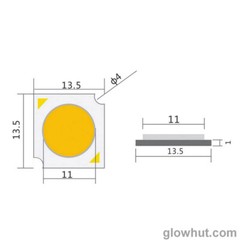 COB chip 330 lumen 6000k 3 W LED light powered by DC 9 volt to 12 v power source