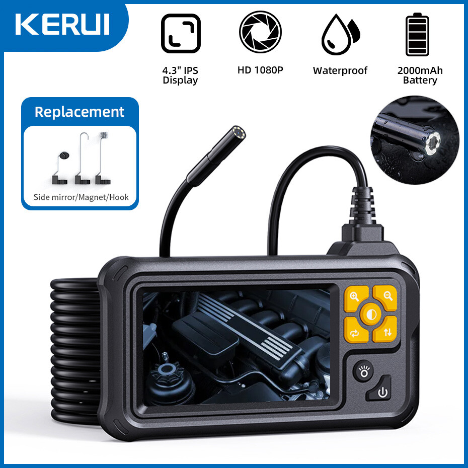 1080P HD Industrial Endoscope Borescope 4.3” Screen 8mm Inspection Snake Camera
