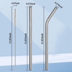 6 Pack Stainless Steel Straw Replacement 11.81 Inch×0.375 Inch 6 PCS, Silver