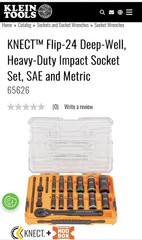Klein Tools 65626 Flip-24 Deep-Well Heavy-Duty Impact Socket Set SAE/Metric NEW