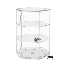 Spinning Acrylic Display Cabinet Clear Retail Locking Showcase with 2 Shelves