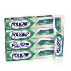 Super Poligrip Zinc Free Denture and Partials Adhesive Cream, 2.4 Ounces, 4 Coun