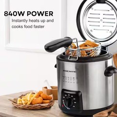 0.95 Qt Silver Mini Electric Deep Fryer with Removable Frying Basket