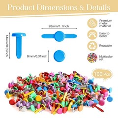 moinkerin 200 Pcs Mini Brads for Paper Crafts 0.3 x 0.55inch Brad Fasteners M…