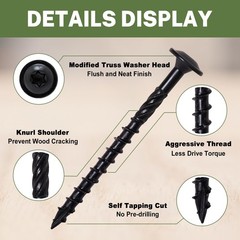 Lag Screws 3 Inch, Structural Wood Screw #14 x 3, 50-PCS Heavy Duty Construction