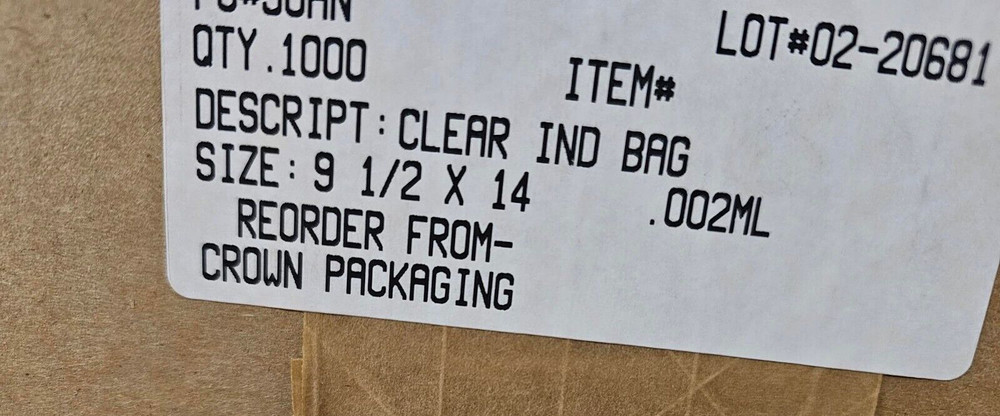 1000 Clear Poly Bags 2Mil 9 1/2 x 14 in. Flat Open Top Plastic Packaging Packing