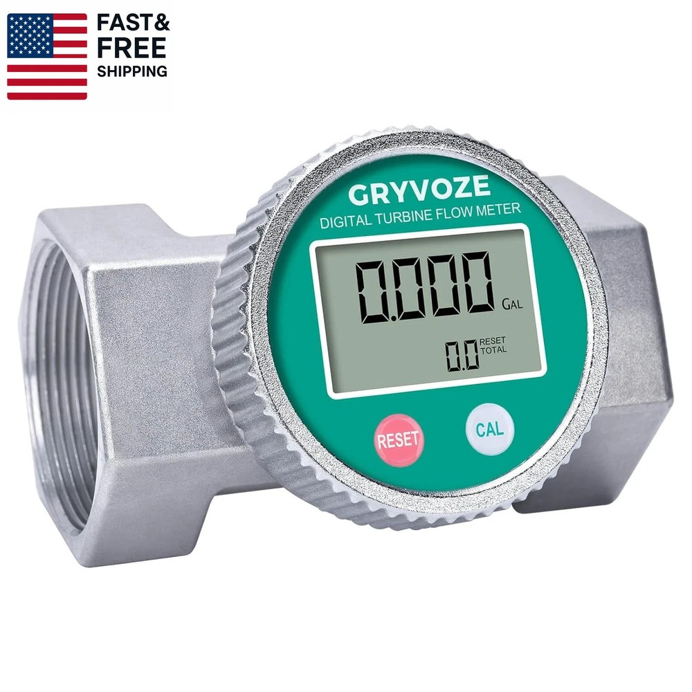 Waterproof 2 Inch Water Flow Meter, 16–160 GPM Digital Turbine Flowmeter with N
