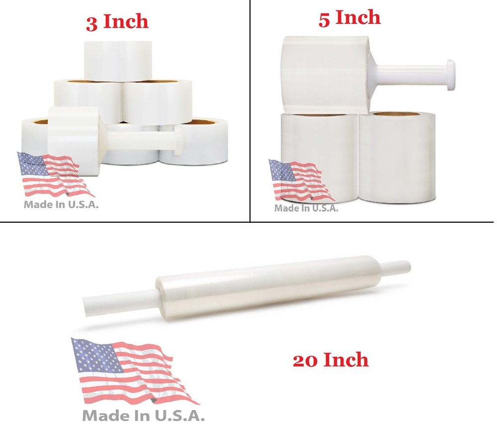 Made In USA Stretch Wrap Plastic Shrink Film Clear, Choose: Size, Gauge & Rolls