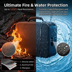 Fireproof Document Box with Lock Water Resistant File Organizer Case
