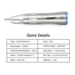 AZDENT Dental 1:1 Fiber Optic Surgical Straight Nose Cone Low Speed Handpiece