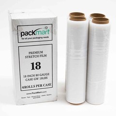 Clear 18″ 80 Gauge Stretch Film Pallet Wrap Moving Warehouse 4 ROLLS CASE