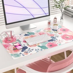 Colorful Star Large Mouse Pad, 31.5L x 15.7W inches, Watercolor Pink Flower