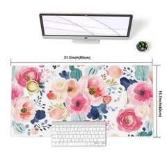 Colorful Star Large Mouse Pad, 31.5L x 15.7W inches, Watercolor Pink Flower