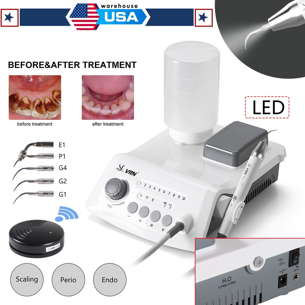 VRN Dental Portable Ultrasonic Piezo Scaler A8 LED Detachable Handpiece / 5*Tips