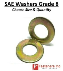 SAE Flat Washers Thru-Hardened Grade 8 Yellow Zinc (Choose Size & Qty)