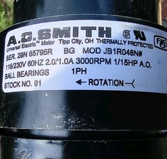 A.O.Smith Model 91 Electric Motor 1/15HP 5″x5/16 shaft 3000rpm JB1R048N 115/230V